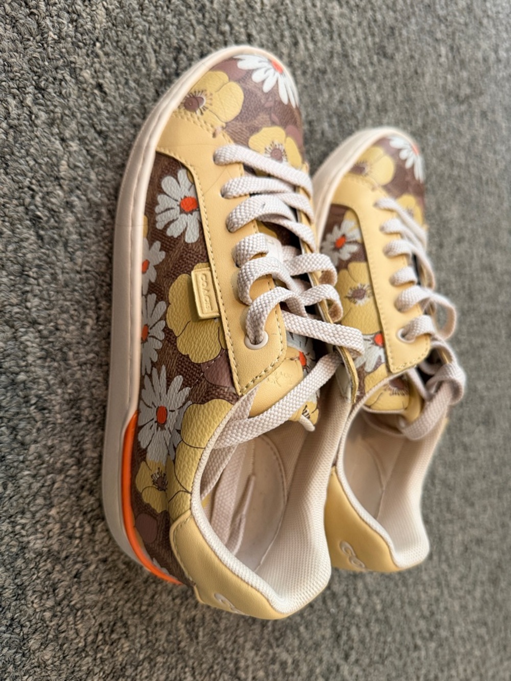 Coach Yellow and Brown Floral Low-Top Sneakers